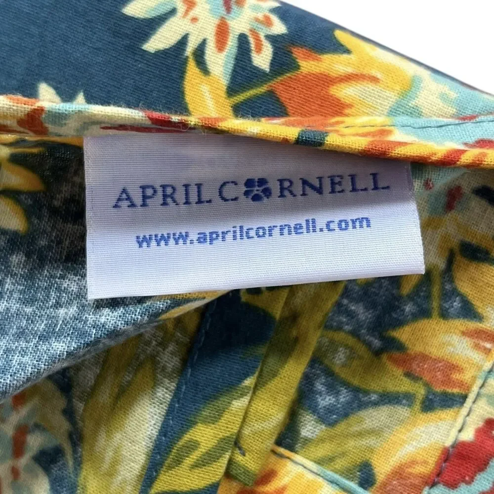 April Cornell Marguerite Floral Tablecloth 70 inch Round Navy Yellow Cottage New